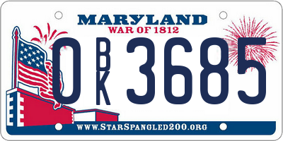 MD license plate 0BK3685