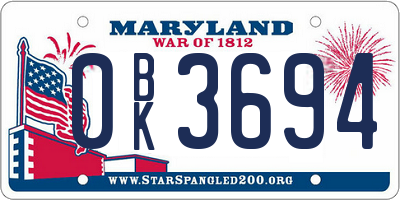 MD license plate 0BK3694