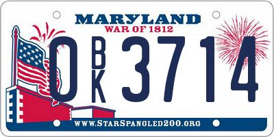 MD license plate 0BK3714