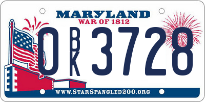 MD license plate 0BK3728
