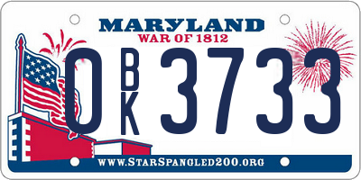 MD license plate 0BK3733