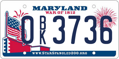 MD license plate 0BK3736