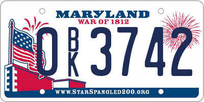 MD license plate 0BK3742