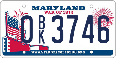 MD license plate 0BK3746
