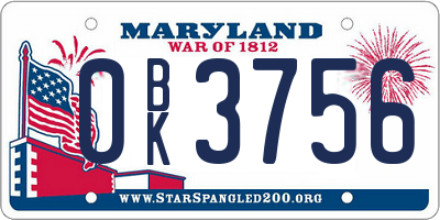 MD license plate 0BK3756
