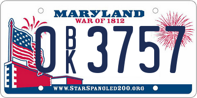 MD license plate 0BK3757