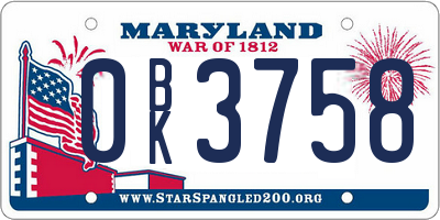 MD license plate 0BK3758