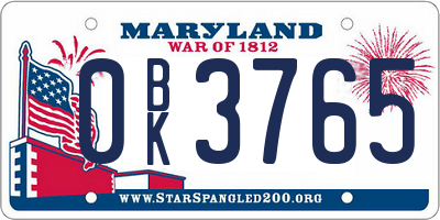 MD license plate 0BK3765