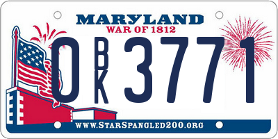 MD license plate 0BK3771