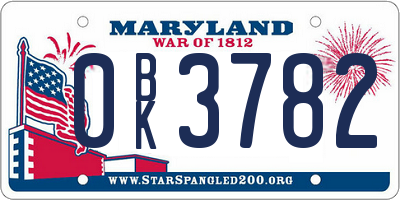 MD license plate 0BK3782