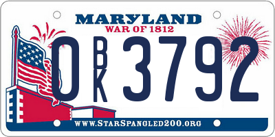 MD license plate 0BK3792