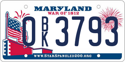 MD license plate 0BK3793