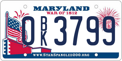 MD license plate 0BK3799