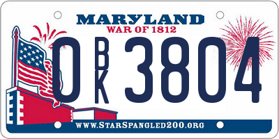 MD license plate 0BK3804