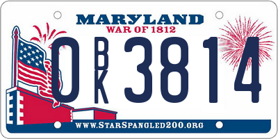 MD license plate 0BK3814