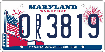 MD license plate 0BK3819