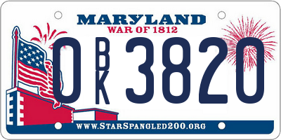 MD license plate 0BK3820