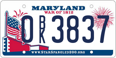 MD license plate 0BK3837