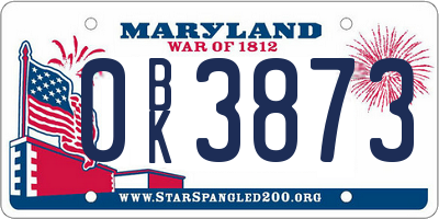MD license plate 0BK3873