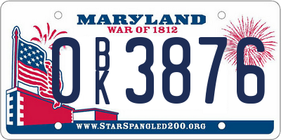 MD license plate 0BK3876