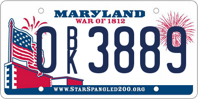 MD license plate 0BK3889