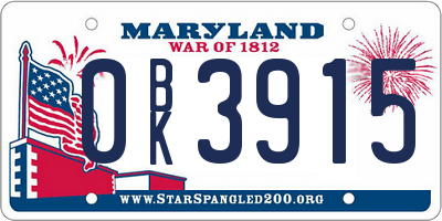 MD license plate 0BK3915