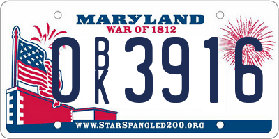 MD license plate 0BK3916