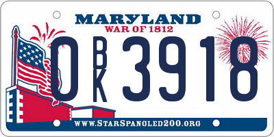 MD license plate 0BK3918