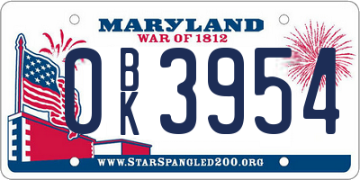 MD license plate 0BK3954