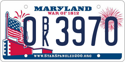 MD license plate 0BK3970