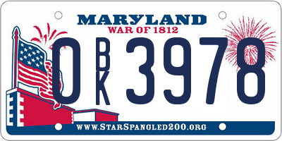 MD license plate 0BK3978