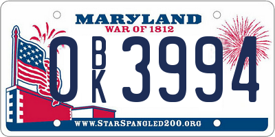MD license plate 0BK3994