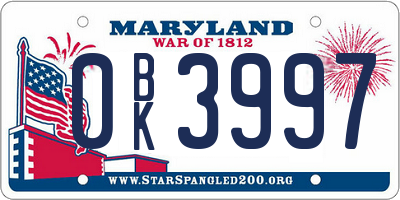 MD license plate 0BK3997