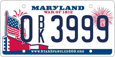 MD license plate 0BK3999