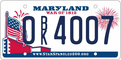 MD license plate 0BK4007