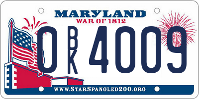 MD license plate 0BK4009