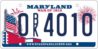 MD license plate 0BK4010