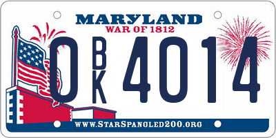 MD license plate 0BK4014