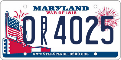 MD license plate 0BK4025