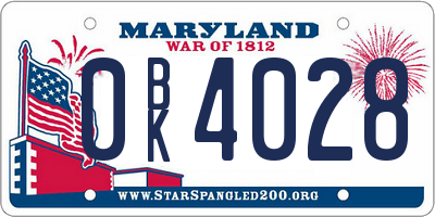 MD license plate 0BK4028