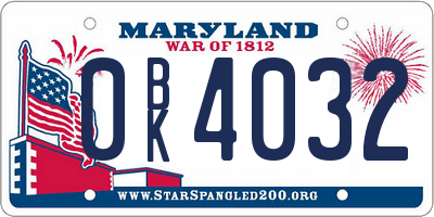 MD license plate 0BK4032