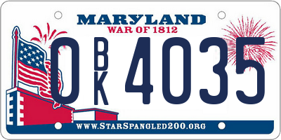 MD license plate 0BK4035