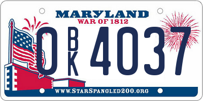 MD license plate 0BK4037