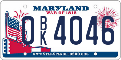 MD license plate 0BK4046