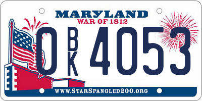 MD license plate 0BK4053