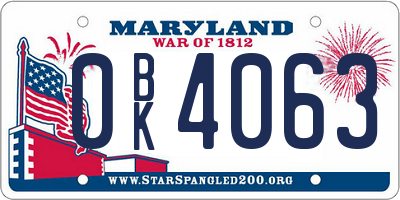 MD license plate 0BK4063