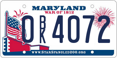 MD license plate 0BK4072