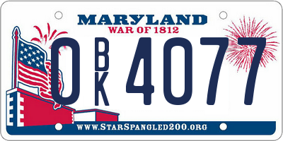 MD license plate 0BK4077