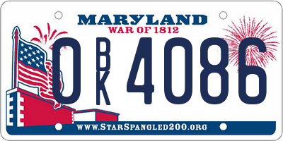 MD license plate 0BK4086