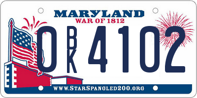 MD license plate 0BK4102